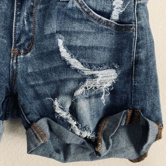 KanCan Distressed Blue Dinem Cutoff Shorts - Picture 2 of 4